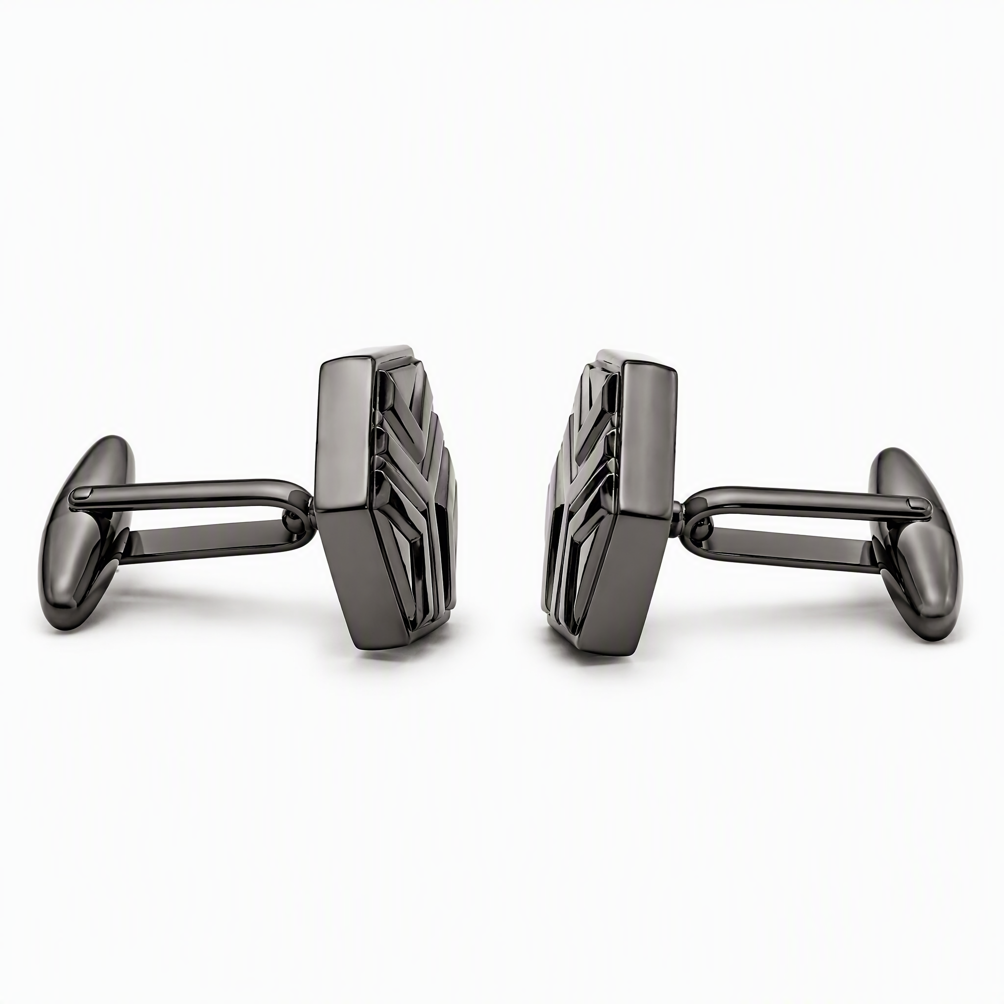 Custom Die Cast Cufflinks Hexagonal Zinc Alloy Gunmetal Embossed Whale Back Men Formal Wedding Business Cuff Links