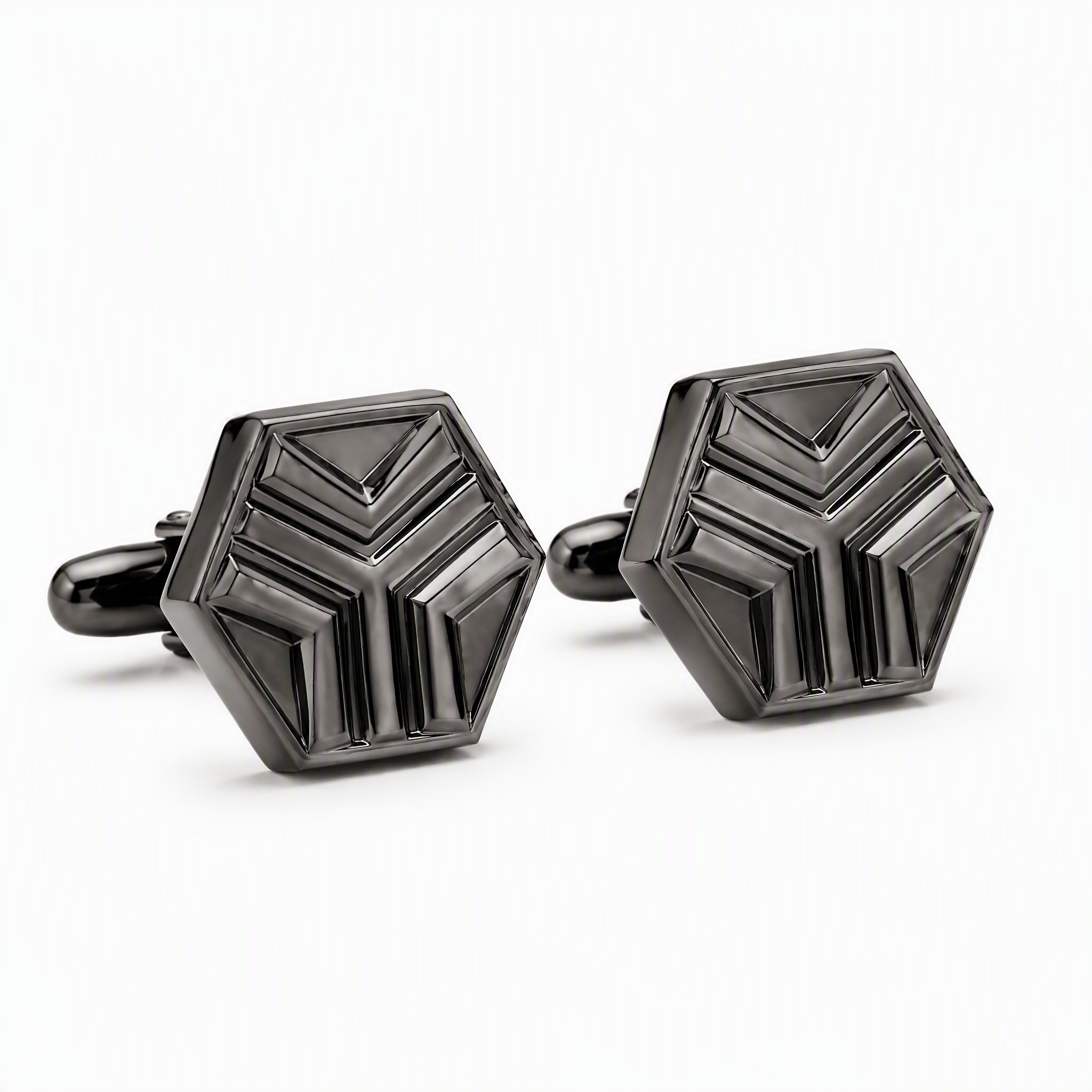 Custom Die Cast Cufflinks Hexagonal Zinc Alloy Gunmetal Embossed Whale Back Men Formal Wedding Business Cuff Links