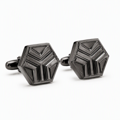 Custom Die Cast Cufflinks Hexagonal Zinc Alloy Gunmetal Embossed Whale Back Men Formal Wedding Business Cuff Links