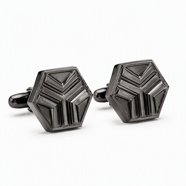 Custom Die Cast Cufflinks Hexagonal Zinc Alloy Gunmetal Embossed Whale Back Men Formal Wedding Business Cuff Links