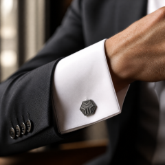 Custom Die Cast Cufflinks Hexagonal Zinc Alloy Gunmetal Embossed Whale Back Men Formal Wedding Business Cuff Links