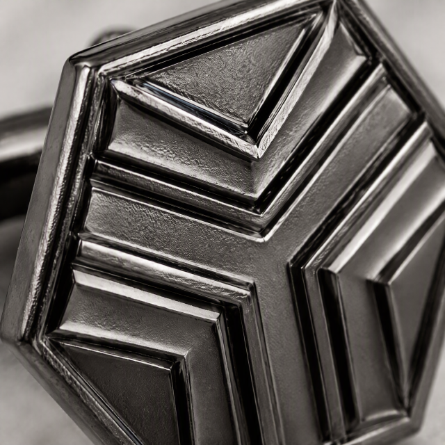 Custom Die Cast Cufflinks Hexagonal Zinc Alloy Gunmetal Embossed Whale Back Men Formal Wedding Business Cuff Links
