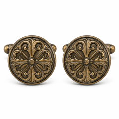 Custom Antique Bronze Cufflinks Round Vintage Ornamental Relief Patina Whale Back Men Formal Wedding Cuff Links