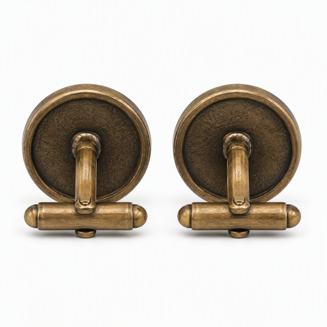 Custom Antique Bronze Cufflinks Round Vintage Ornamental Relief Patina Whale Back Men Formal Wedding Cuff Links