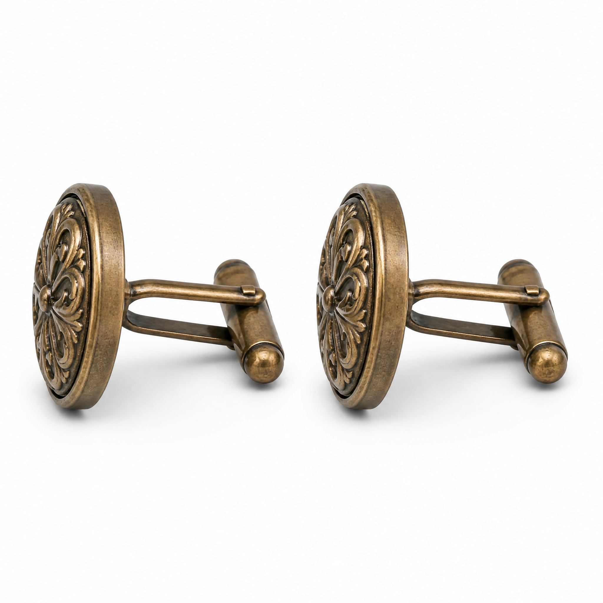 Custom Antique Bronze Cufflinks Round Vintage Ornamental Relief Patina Whale Back Men Formal Wedding Cuff Links