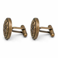 Custom Antique Bronze Cufflinks Round Vintage Ornamental Relief Patina Whale Back Men Formal Wedding Cuff Links