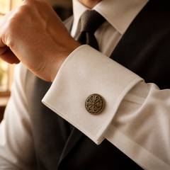 Custom Antique Bronze Cufflinks Round Vintage Ornamental Relief Patina Whale Back Men Formal Wedding Cuff Links