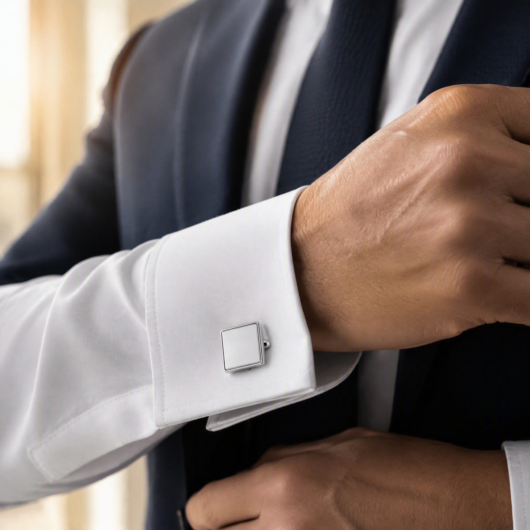 Custom Magnetic Cufflinks Square Silver Mirror Polished Two Piece Snap Men Formal Wedding Business Cuff Links
