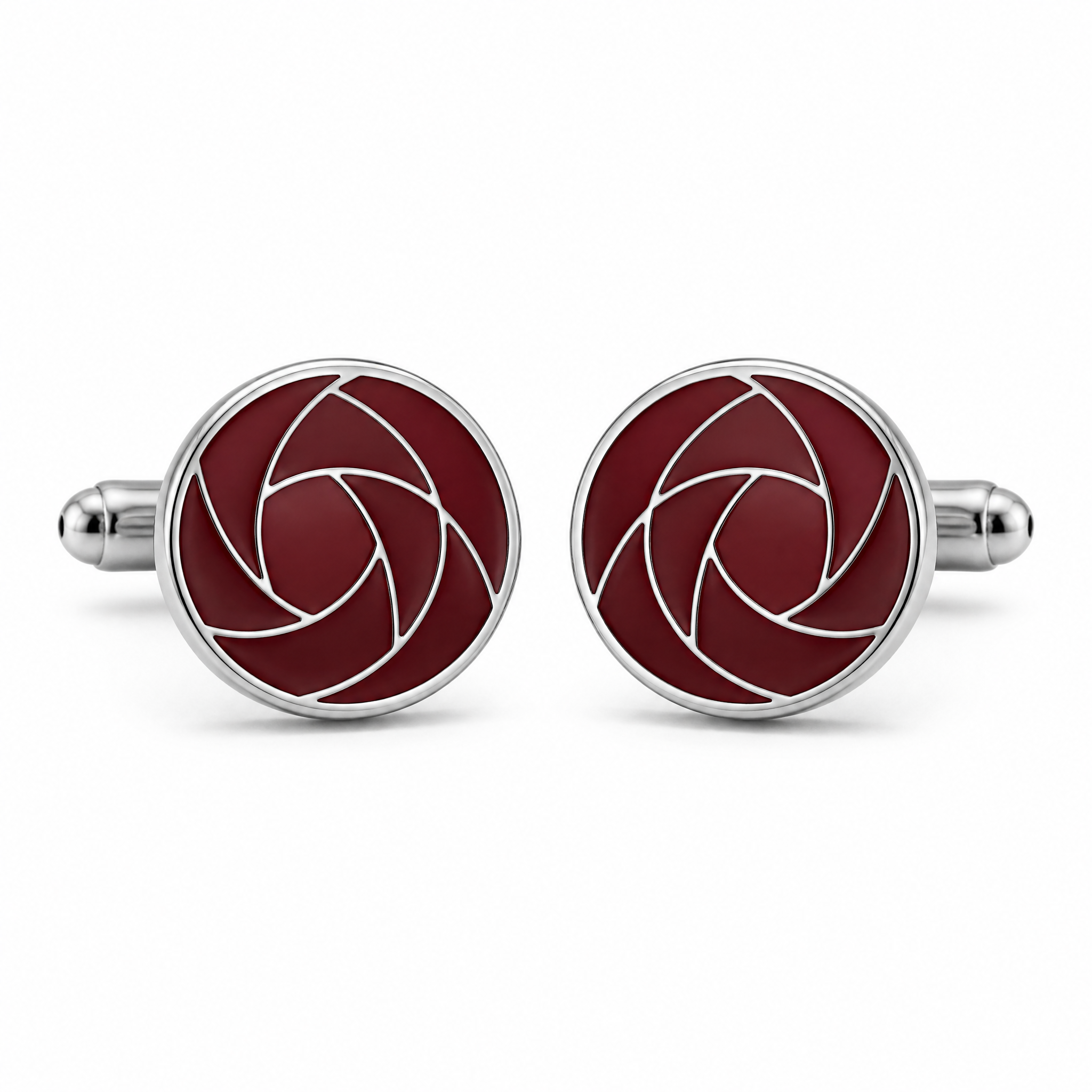 Custom Soft Enamel Cufflinks Round Burgundy Silver Metal Separations Whale Back Men Formal Wedding Cuff Links