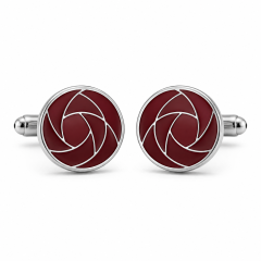 Custom Soft Enamel Cufflinks Round Burgundy Silver Metal Separations Whale Back Men Formal Wedding Cuff Links