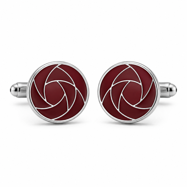 Custom Soft Enamel Cufflinks Round Burgundy Silver Metal Separations Whale Back Men Formal Wedding Cuff Links