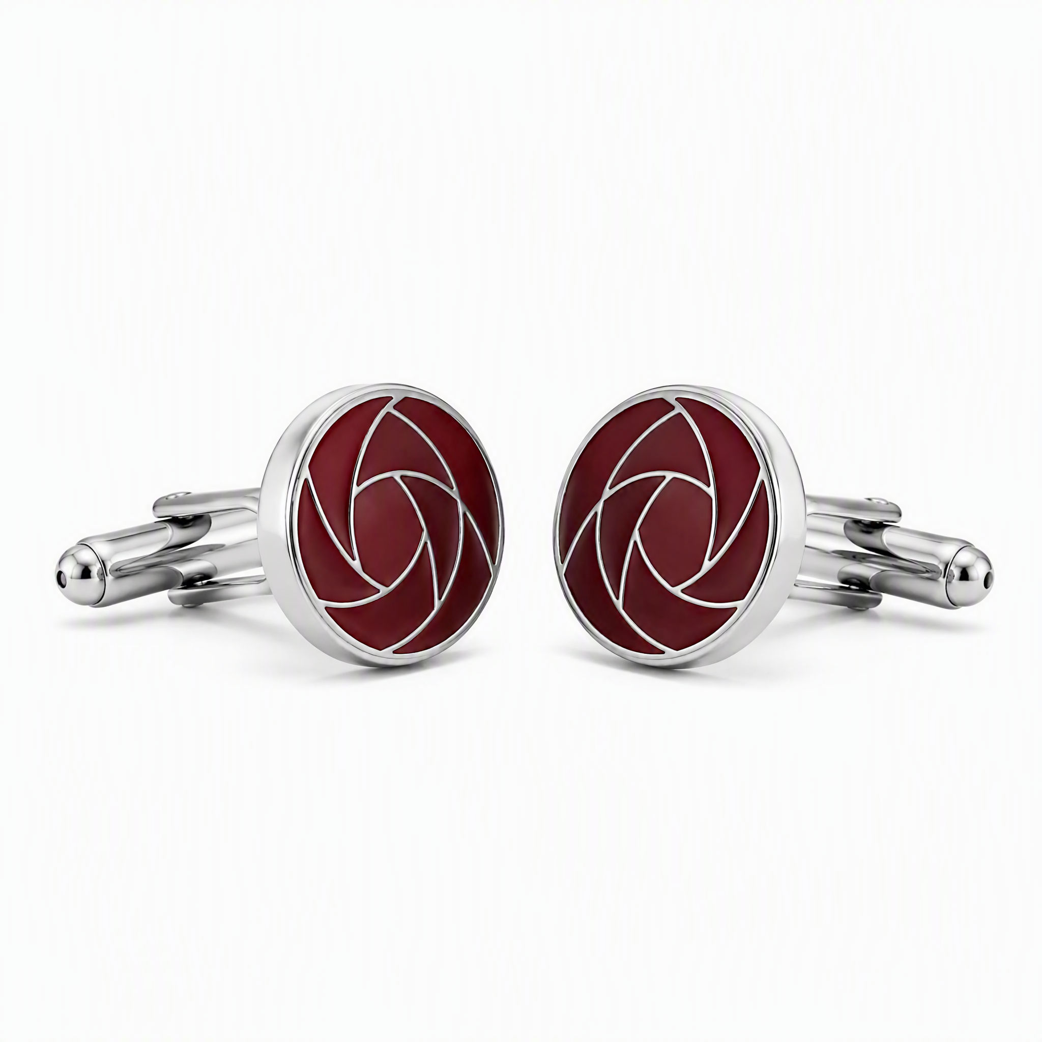 Custom Soft Enamel Cufflinks Round Burgundy Silver Metal Separations Whale Back Men Formal Wedding Cuff Links