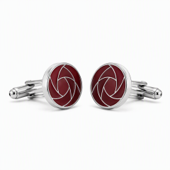 Custom Soft Enamel Cufflinks Round Burgundy Silver Metal Separations Whale Back Men Formal Wedding Cuff Links