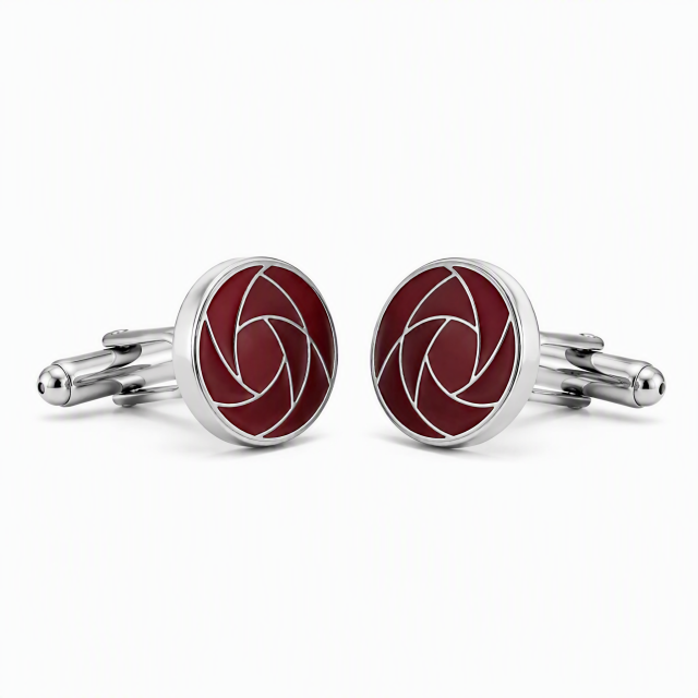 Custom Soft Enamel Cufflinks Round Burgundy Silver Metal Separations Whale Back Men Formal Wedding Cuff Links