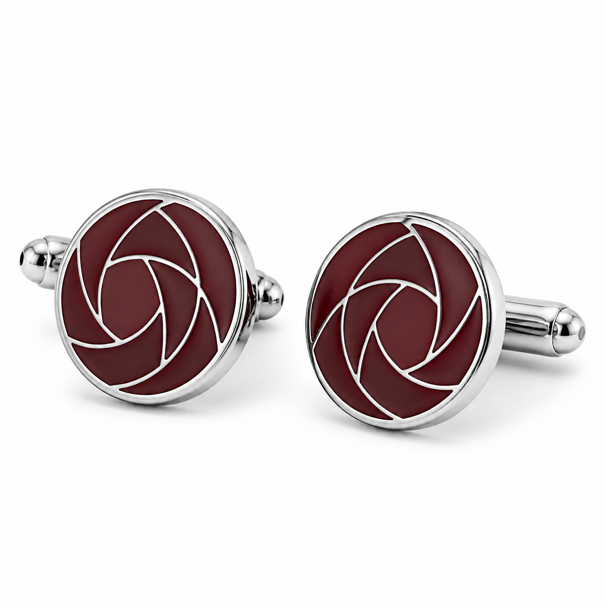 Custom Soft Enamel Cufflinks Round Burgundy Silver Metal Separations Whale Back Men Formal Wedding Cuff Links