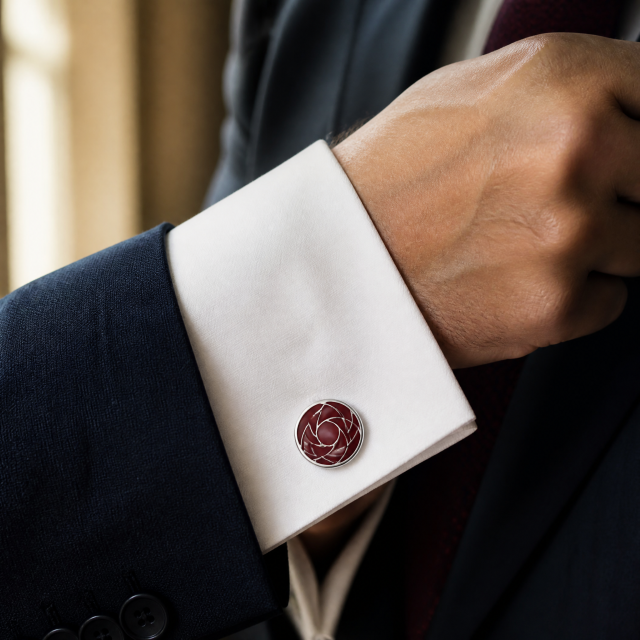 Custom Soft Enamel Cufflinks Round Burgundy Silver Metal Separations Whale Back Men Formal Wedding Cuff Links