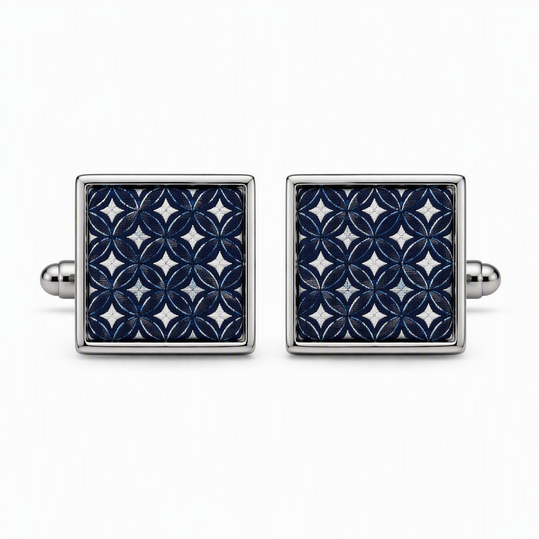 Custom Silk Print Cufflinks Square Silver Metal Logo Emblem Whale Back Men Formal Wedding Business Cuff Links