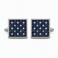 Custom Silk Print Cufflinks Square Silver Metal Logo Emblem Whale Back Men Formal Wedding Business Cuff Links