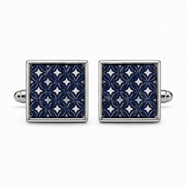 Custom Silk Print Cufflinks Square Silver Metal Logo Emblem Whale Back Men Formal Wedding Business Cuff Links