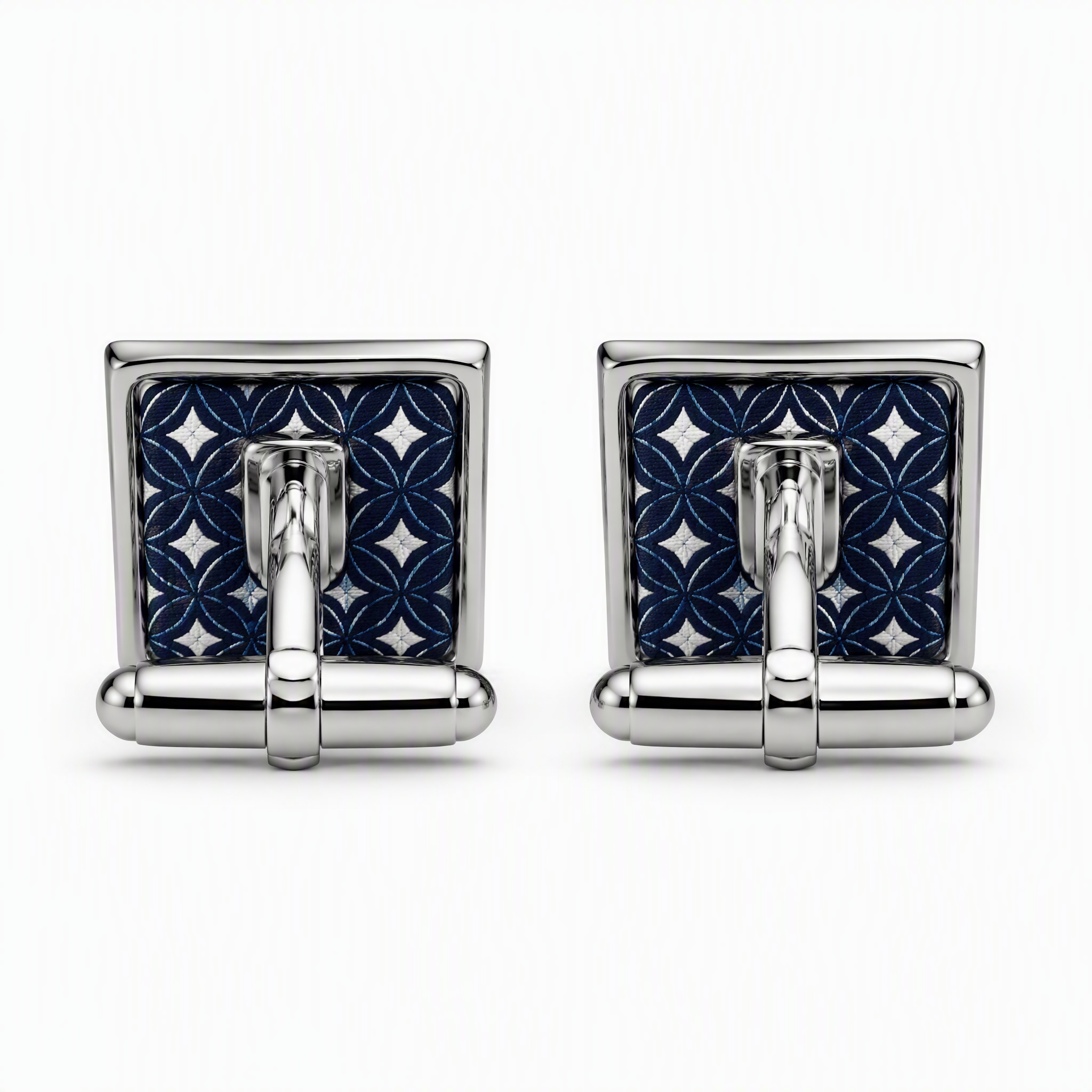 Custom Silk Print Cufflinks Square Silver Metal Logo Emblem Whale Back Men Formal Wedding Business Cuff Links