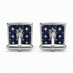 Custom Silk Print Cufflinks Square Silver Metal Logo Emblem Whale Back Men Formal Wedding Business Cuff Links