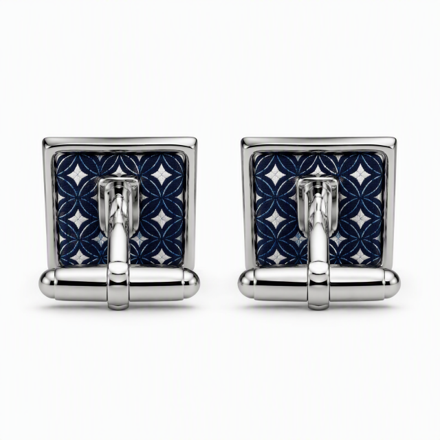 Custom Silk Print Cufflinks Square Silver Metal Logo Emblem Whale Back Men Formal Wedding Business Cuff Links