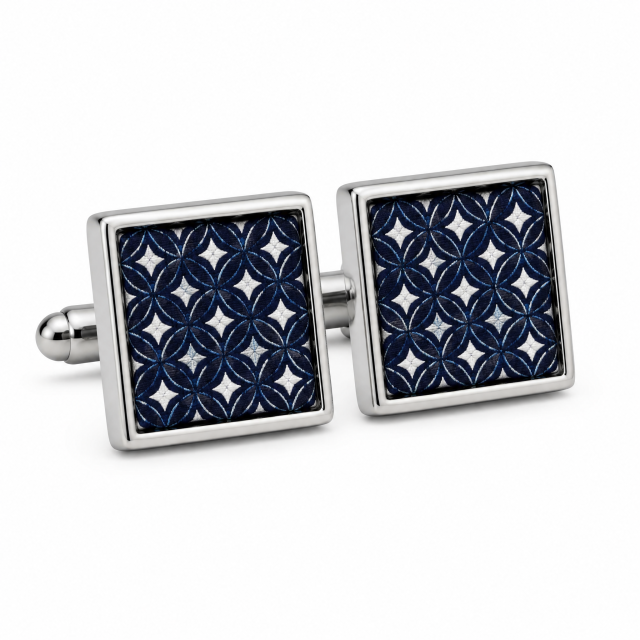Custom Silk Print Cufflinks Square Silver Metal Logo Emblem Whale Back Men Formal Wedding Business Cuff Links