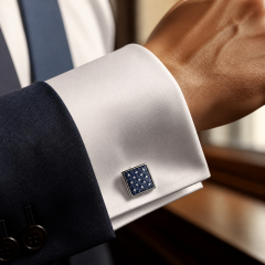 Custom Silk Print Cufflinks Square Silver Metal Logo Emblem Whale Back Men Formal Wedding Business Cuff Links