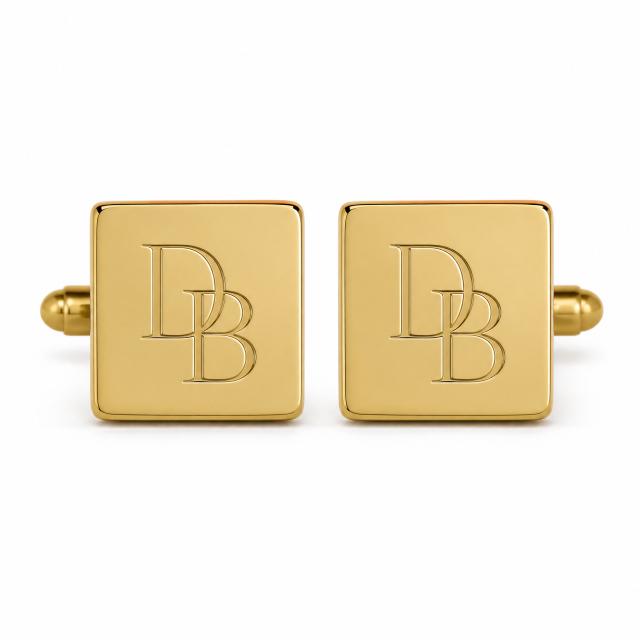 Custom Laser Engraved Cufflinks Square Gold Monogram Initials Whale Back Men Formal Wedding Business Cuff Links