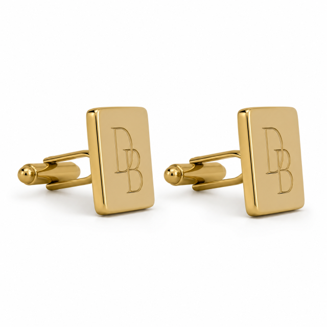 Custom Laser Engraved Cufflinks Square Gold Monogram Initials Whale Back Men Formal Wedding Business Cuff Links