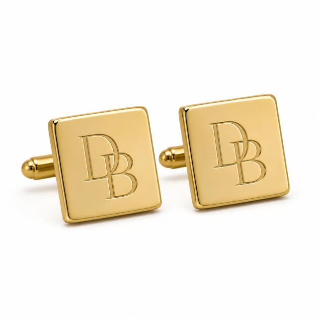 Custom Laser Engraved Cufflinks Square Gold Monogram Initials Whale Back Men Formal Wedding Business Cuff Links
