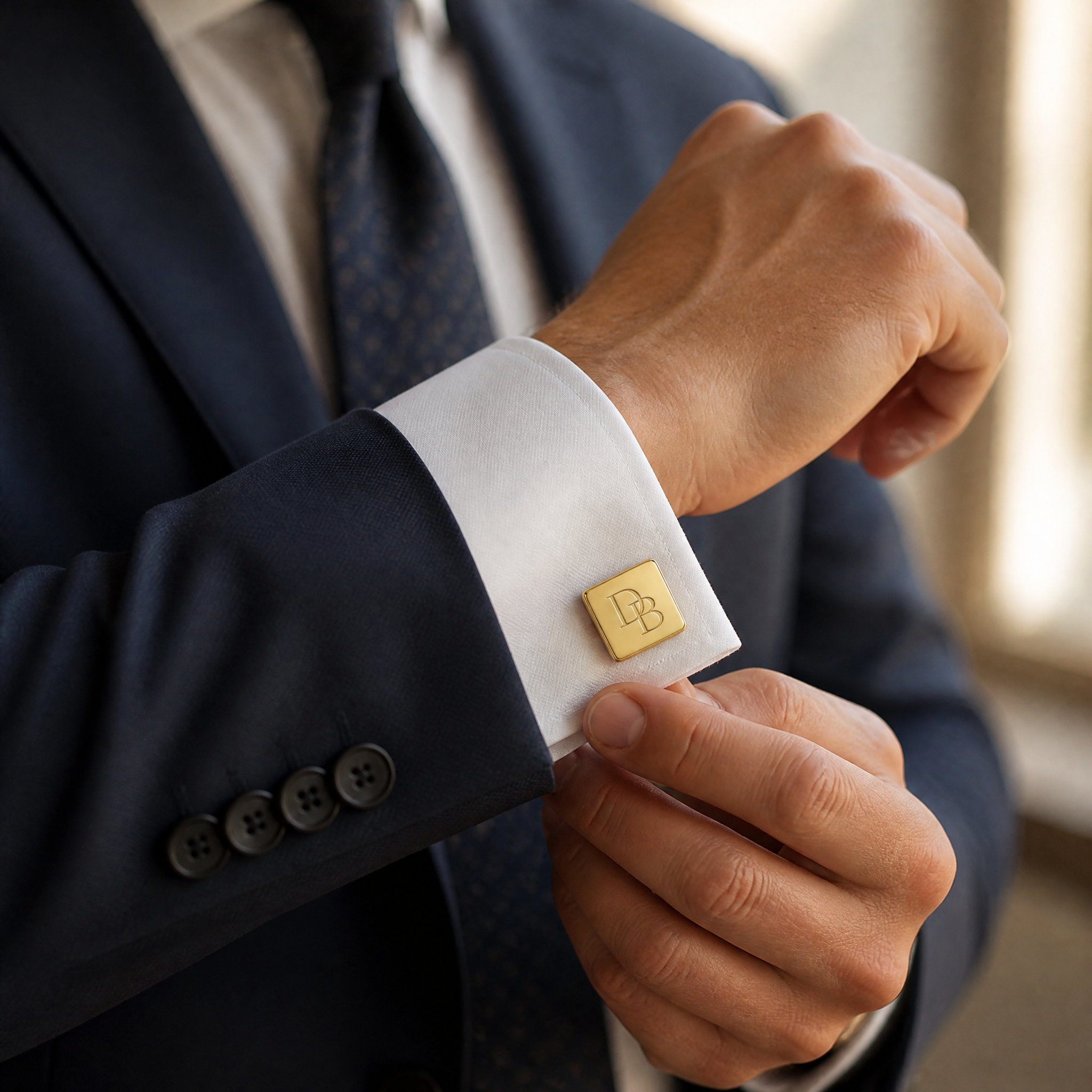 Custom Laser Engraved Cufflinks Square Gold Monogram Initials Whale Back Men Formal Wedding Business Cuff Links