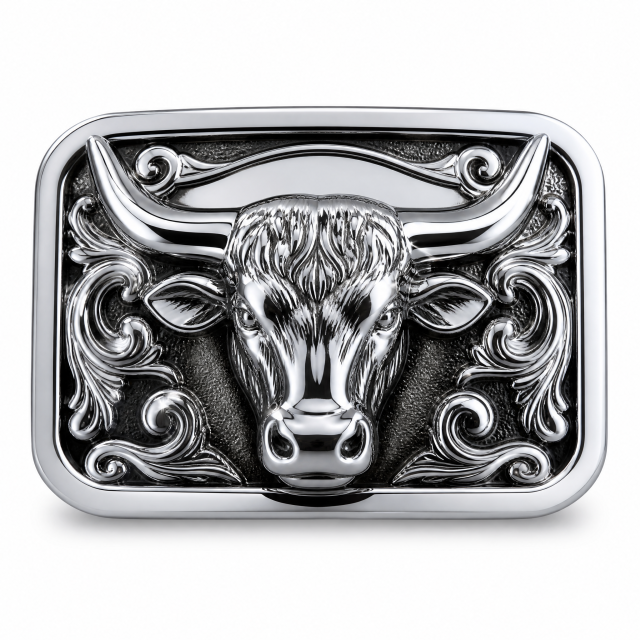 Mirror Polished Zinc Alloy Western Bull Head Belt Buckle Custom OEM Cowboy Belt Buckle