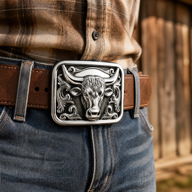 Mirror Polished Zinc Alloy Western Bull Head Belt Buckle Custom OEM Cowboy Belt Buckle