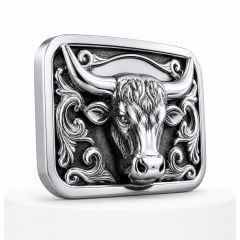 Mirror Polished Zinc Alloy Western Bull Head Belt Buckle Custom OEM Cowboy Belt Buckle