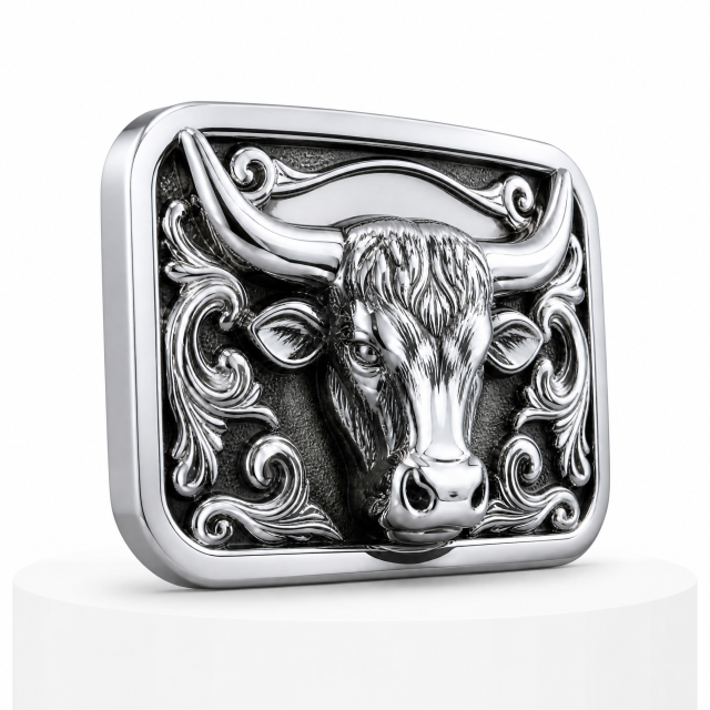 Mirror Polished Zinc Alloy Western Bull Head Belt Buckle Custom OEM Cowboy Belt Buckle