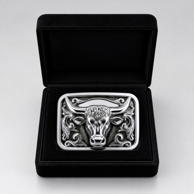 Mirror Polished Zinc Alloy Western Bull Head Belt Buckle Custom OEM Cowboy Belt Buckle