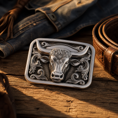Mirror Polished Zinc Alloy Western Bull Head Belt Buckle Custom OEM Cowboy Belt Buckle