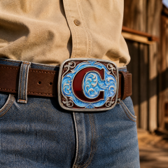 Custom Enamel Initial Letter Belt Buckle Zinc Alloy Personalized A-Z OEM Cowboy Belt Buckle