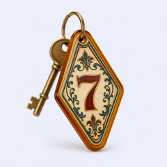 Custom Retro Motel Keychain - Personalized Acrylic Hotel Key Tag with DTF Heat Transfer Print