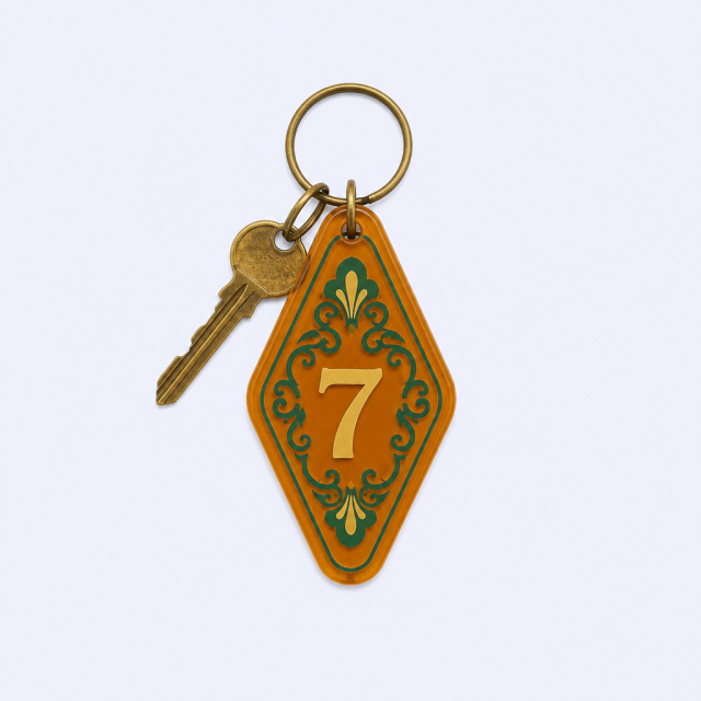 Custom Retro Motel Keychain - Personalized Acrylic Hotel Key Tag with DTF Heat Transfer Print