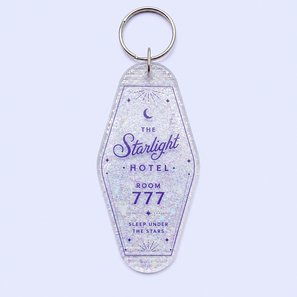 Custom Motel Keychain uv dtf Decal Clear Glitter Motel Keychain Blank Plastic Retro Motel Key Chain Acrylic Keyring Luggage Tags
