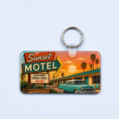 Custom Retro Motel Keychain - UV Full-Color Print Plastic Motel Key Tag - Personalized Hotel Keychain - STANDARD GIFTS