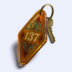 Custom Retro Motel Keychain - Personalized Acrylic Hotel Key Tag with DTF Heat Transfer Print