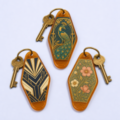 Custom Retro Motel Keychain - Personalized Acrylic Hotel Key Tag with DTF Heat Transfer Print