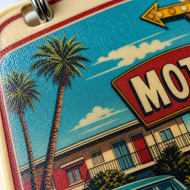Custom Motel Keychain uv dtf Decal Clear Glitter Motel Keychain Blank Plastic Retro Motel Key Chain Acrylic Keyring Luggage Tags