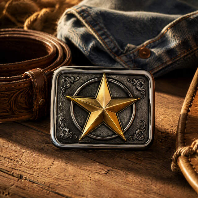 Gunmetal Gold Plated Western Star Belt Buckle Zinc Alloy Two-Tone Brushed OEM Cowboy Belt Buckle