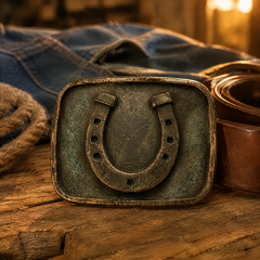 Antique Weathered Horseshoe Belt Buckle Zinc Alloy Rustic Western OEM Cowboy Belt Buckle