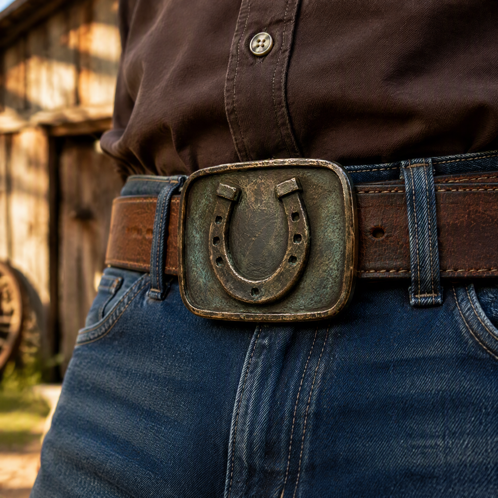 Antique Weathered Horseshoe Belt Buckle Zinc Alloy Rustic Western OEM Cowboy Belt Buckle