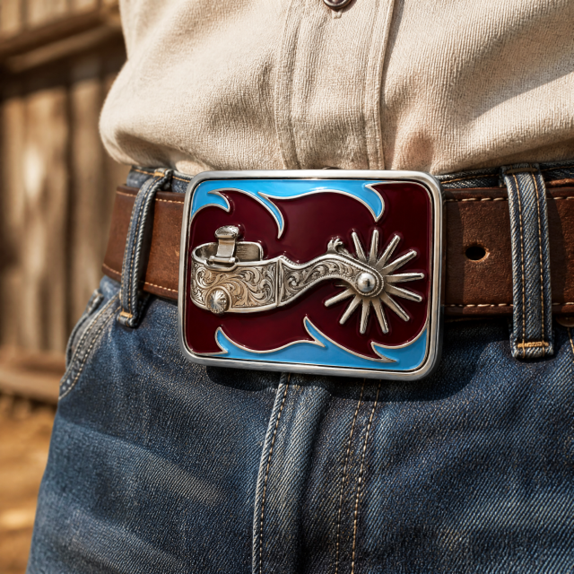 Hard Enamel Western Spur Belt Buckle Zinc Alloy Smooth Polish OEM Cowboy Belt Buckle